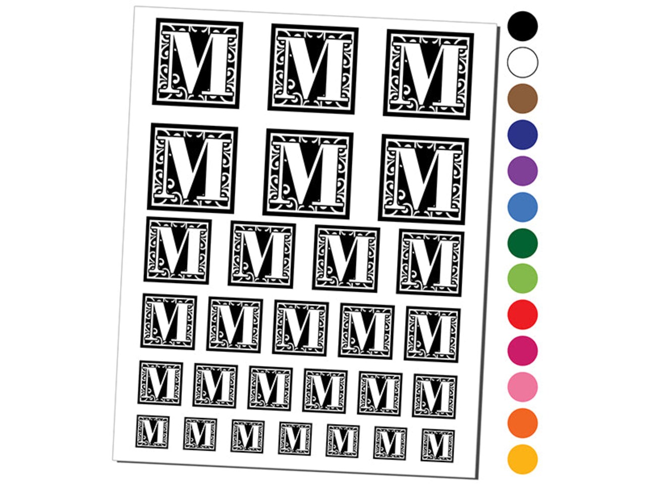 Monogram Swirls Capital Letter M Temporary Tattoo Water Resistant Fake Body Art Set Collection